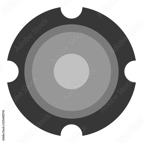 Grey and black circular object with cutouts