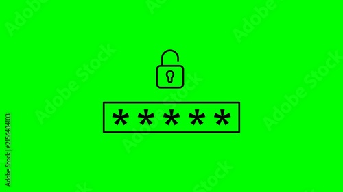Animated Password Field with Lock Icon and Hidden Asterisk Characters on Green Screen Background, Secure Login, Authentication, Privacy, Account Access and User Interface Video