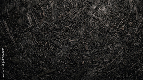 Dark black straw texture background with natural organic fibers and rough surface detail.