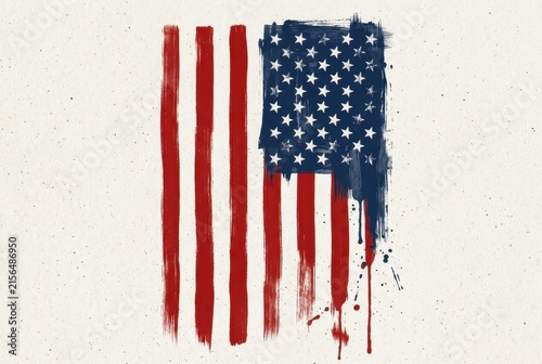Artistic Vertical American Flag with Paint Splatter and Grunge Texture for Patriotic Background