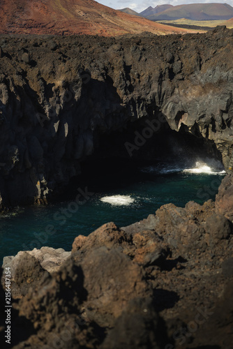 Los Hervideros Hidden Sea Cave and Crashing Waves