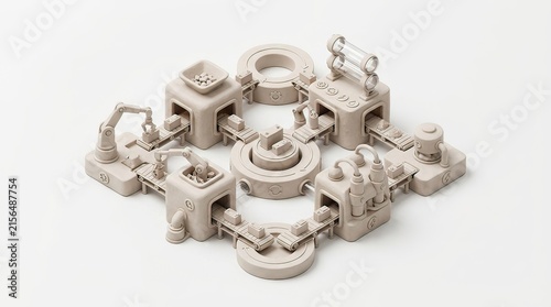 Miniature factory assembly line model working in a studio setting for industrial automation concept