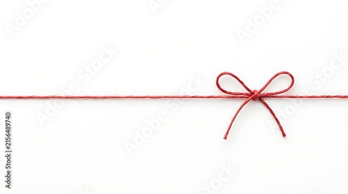 A single red string tied into a simple bow knot stretched horizontally across the frame for decoration