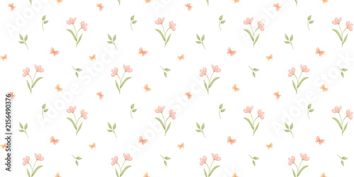 Watercolour flower pattern with tiny blossoms and romantic spring bouquet, cute floral backdrop
