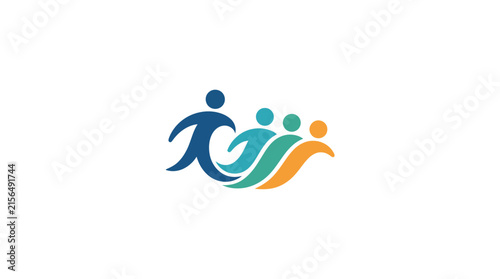 Group of figures running forward leadership.