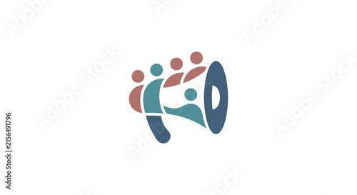 Group of people forming megaphone for promotion.