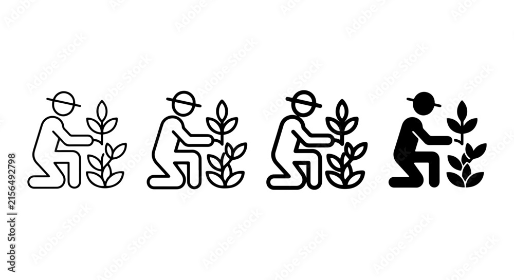 Fototapeta premium Farmer Icon Set, Agricultural Worker Vector Graphics, Cultivation and Harvest Symbols, Organic Farming Icons