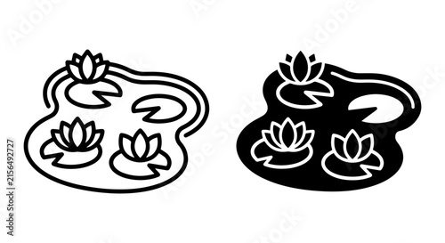 Foto Water Lily Pond Icons, Nature Aquatic Plant Symbols, Garden Lake Floral Vector A