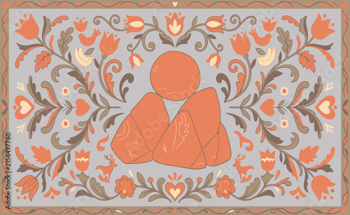 Foto Stylized Buddha figure with ornate floral background for spiritual decor
