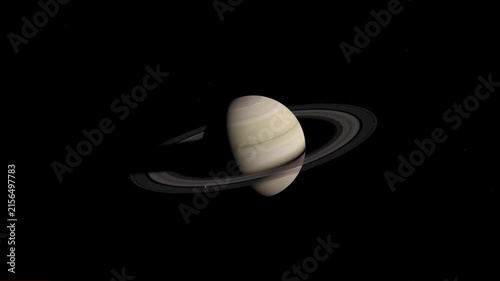 The gas giant planet Saturn with its rings system isolated in deep outer space.