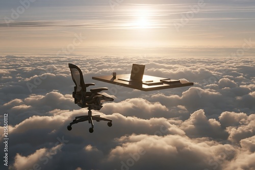 Office Desk Floating Above Clouds