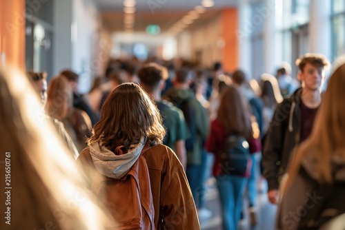 Students Arriving at School Hallway
