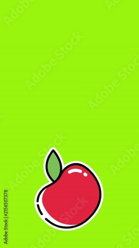 Animation of red apples falling on bright green background