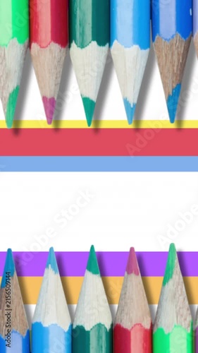 Animation of stripes moving with colour pencils on white background