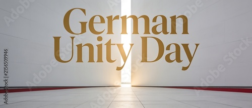 German Unity Day celebration with golden text and bright light.