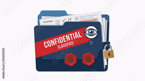 Secure confidential folder with padlock and privacy symbol, representing protected documents, data security, restricted access and confidentiality