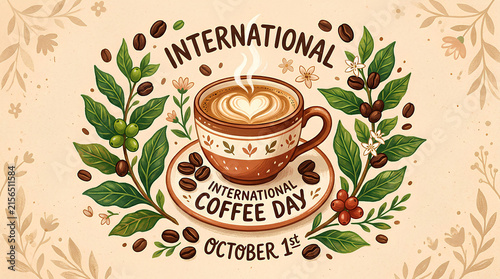 International Coffee Day banner illustration.