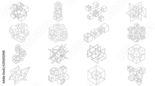 Canvastavla Isometric cube arrangements form a complex geometric pattern on a white backgrou