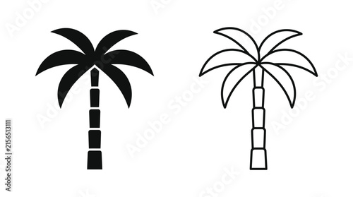 Palm tree silhouettes against a white background showcase tropical vegetation