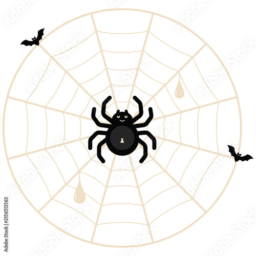 Spooky spider on web with bats during Halloween season isolated on white background