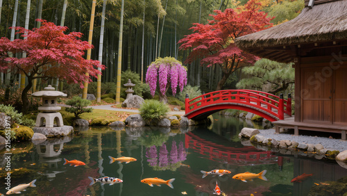 japanese garden with flowers