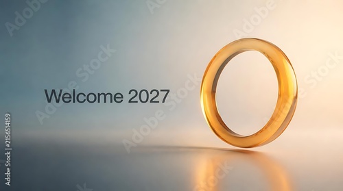 Golden ring symbol welcomes the new year 2027 with bright light.