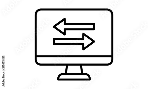 Computer monitor icon with bidirectional arrows symbol isolated on transparent background