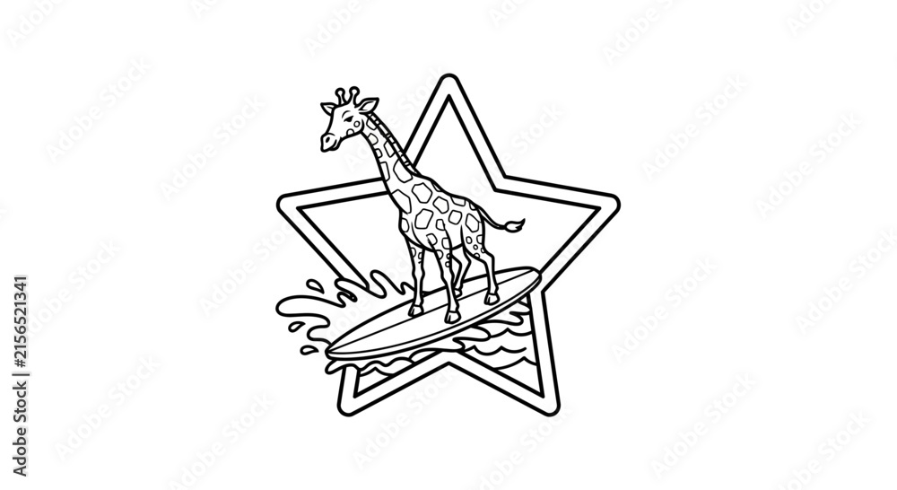 Obraz premium Surfing Giraffe Animal Mascot Star Comic Style Vector Art