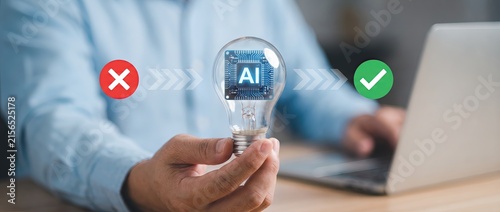 Creative representation of artificial intelligence in business featuring a light bulb symbolizing ideas surrounded by ai technology icons in a contemporary office environment