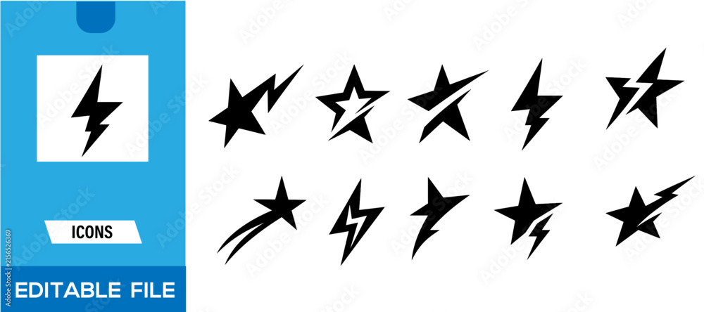 Fototapeta premium Hand-drawn editable doodle stars and swirls vector illustration set on blue background
