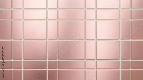 Brushed rose gold metallic modular panels background, luxury copper geometric grid layout pattern for UI dashboard background