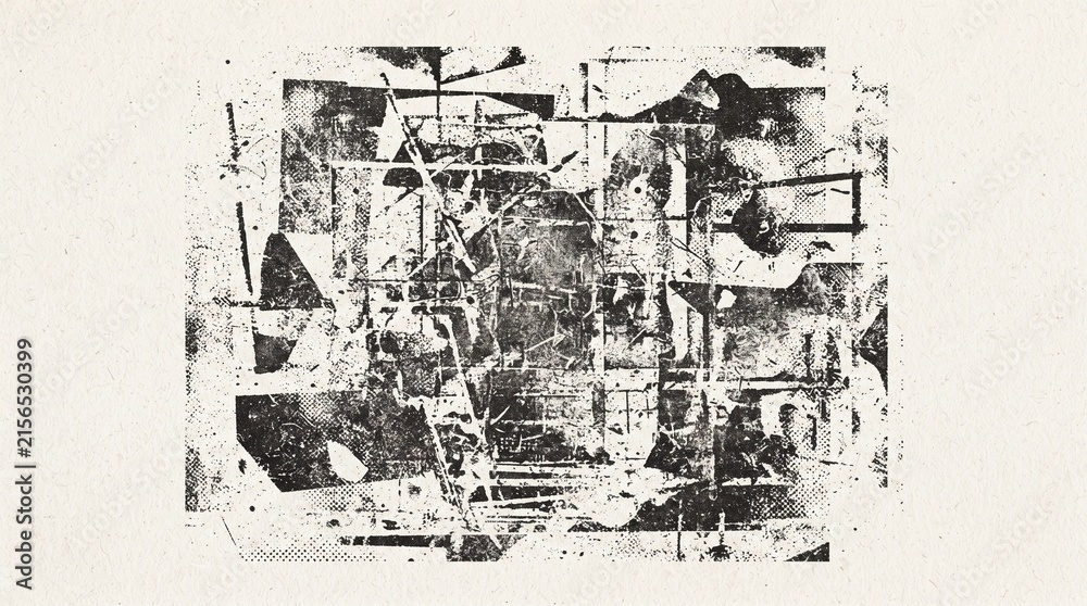 Obraz premium Abstract Black and White Urban Landscape Depicting Complex Geometric City Structures and Shadows