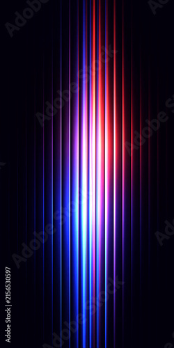 Abstract light trails with vertical glowing lines in red and blue colors