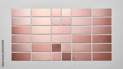 Brushed rose gold metallic rectangular panels set, luxury pink copper geometric grid layout on light background