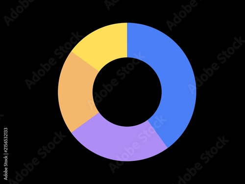 Colorful donut chart infographic template on dark background, business pie graph data visualization