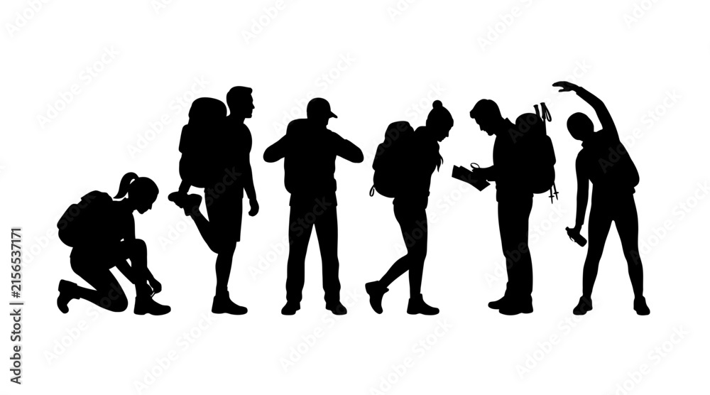 Obraz premium Silhouette people silhouette series showing different poses and activities isolated on transparent background, Vector