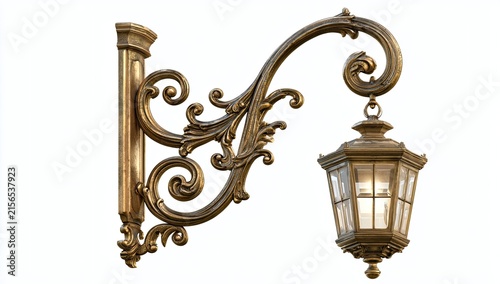 Ornate Vintage Brass Wall Sconce Lantern with Decorative Scrollwork.