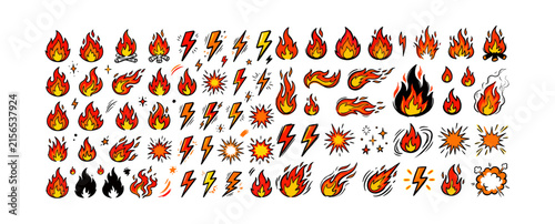 Bild auf Leinwand Hand drawn fire flame doodle vector set