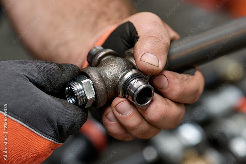Fototapeta premium Mechanic's Hands Assembling Durable Metal Universal Joint Component for Automotive Repair and Maintenance