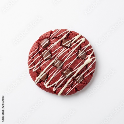 Red velvet cookie on white background