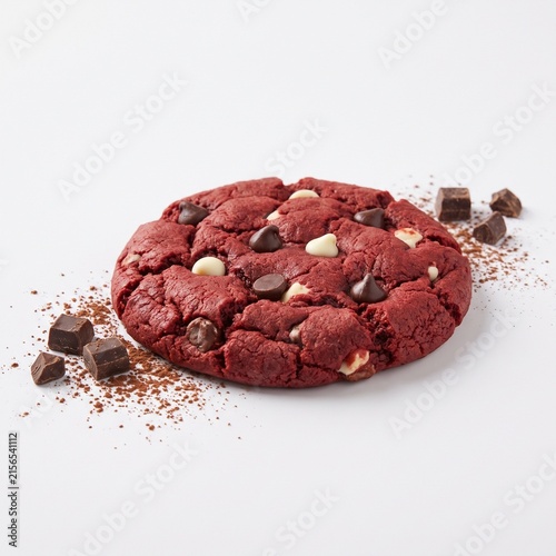 Red velvet cookie on white background