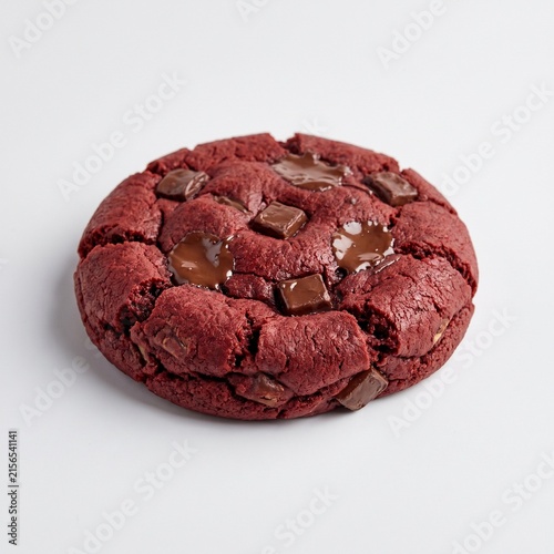 Red velvet cookie on white background