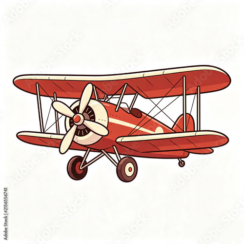Fotografie Illustration of a classic vintage airplane in a cartoon or vector style, featuring the color red