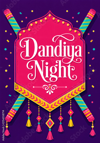 Dandiya Night festive celebration design with colorful traditional sticks and Indian cultural decoration