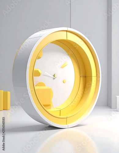Modern Circular Wall Clock with Yellow and White Minimalist Design.