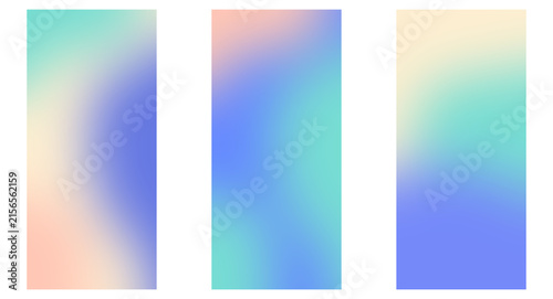 Set of three abstract holographic gradient backgrounds with soft pastel colors for design