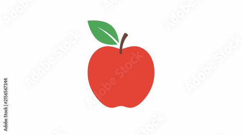 Minimalist red apple fruit icon with green leaf vector illustration, minimalist