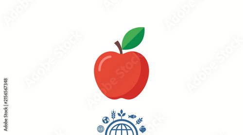 Apple fruit icon with global food security icons set underneath, security