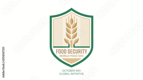 Global initiative food security shield emblem with wheat stalk, security