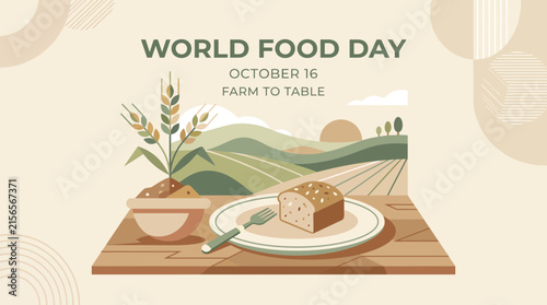 World food day october 16 farm to table concept with bread wheat and rural